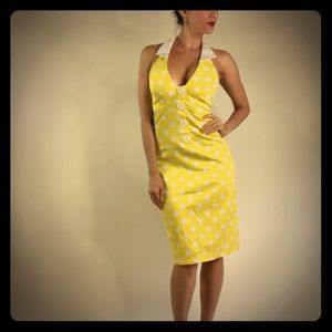 Rocksteady yellow polka dot pencil dress